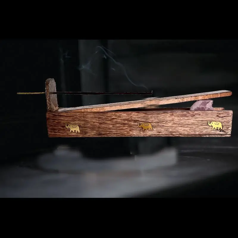 Røgelses box håndlavet i Indien med elefanter på