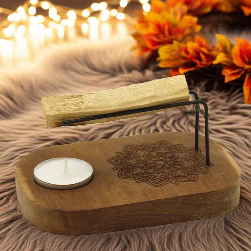 Palo santo holder og varmer i teaktræ
