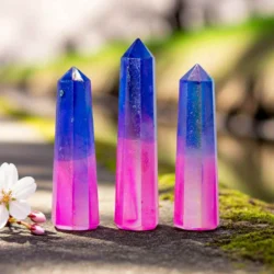 Aurora kvarts obelisk i pink og blå 9 cm