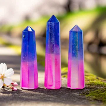 Aurora kvarts obelisk i pink og blå 9 cm