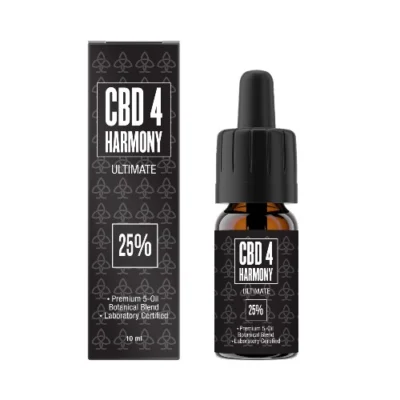 CBD 4 Harmony Ultimate flaske og æske, cbd olie fra krystal & HealerHuset
