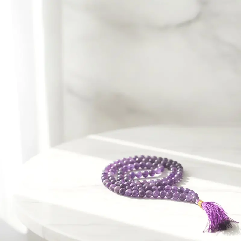 Ametyst mala 108 perler, Lilla meditationskæde